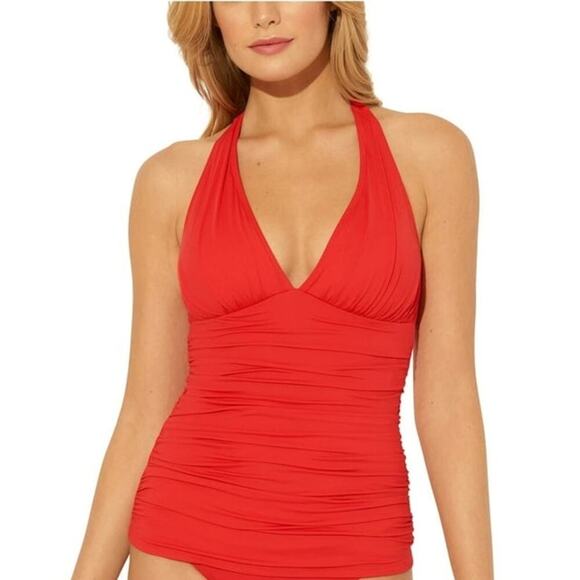 Bleu by Rod Beattie Lined Shirred Kore Halter Tankini Swimsuit Red Size 6 NWT - Picture 5 of 14